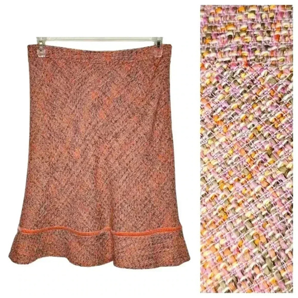 Gap Womens Retro Peach Pastel Multicolored Wool Tweed Skirt Flounce Hemline 8 - Picture 1 of 9